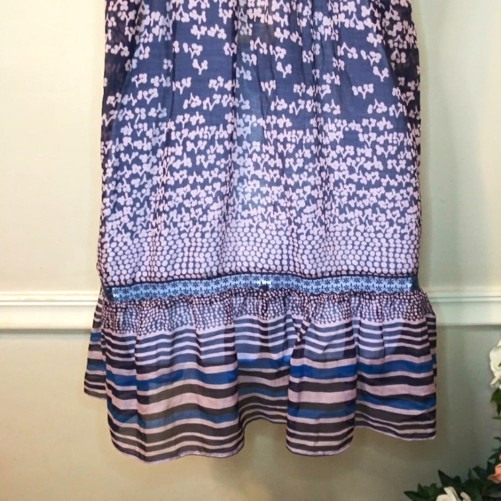 Vintage Free People Boho Mauve & Blue Silk Blend Baby Doll Style Dress - Picture 8 of 12